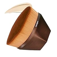 Vista 12 de Brochas de maquillaje Kabuki con punta plana y hexagonal para base, colorete, polvo líquido, base con estuche protector adicional (negro)