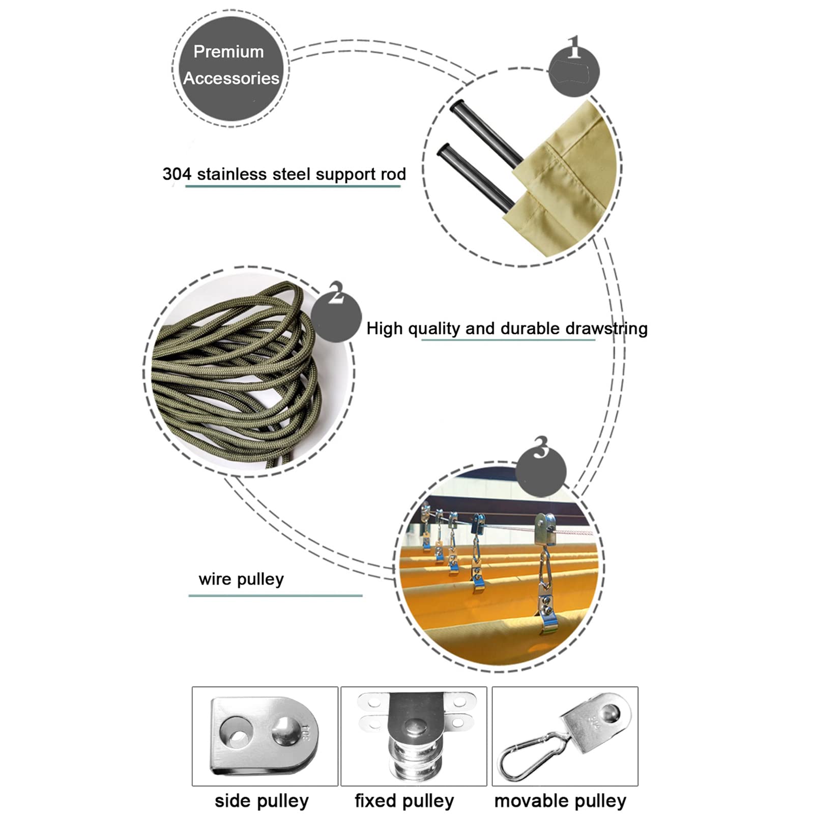 Vele parasole retrattili per giardino e terrazza, impermeabili, con kit di fissaggio, rete ombreggiante per esterni (1,2 x 5 m), perfette per la protezione solare