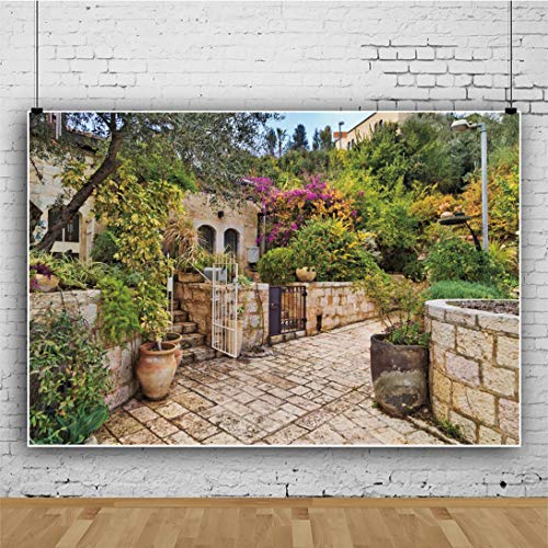 Csfoto 10X8Ft Jerusalem Old House Narrow Street Backdrop Jerusalem Backdrop Spring Flowers Trees Background For Photography Wedding Party Supplies Judaism Event Decor Banner #TOP2