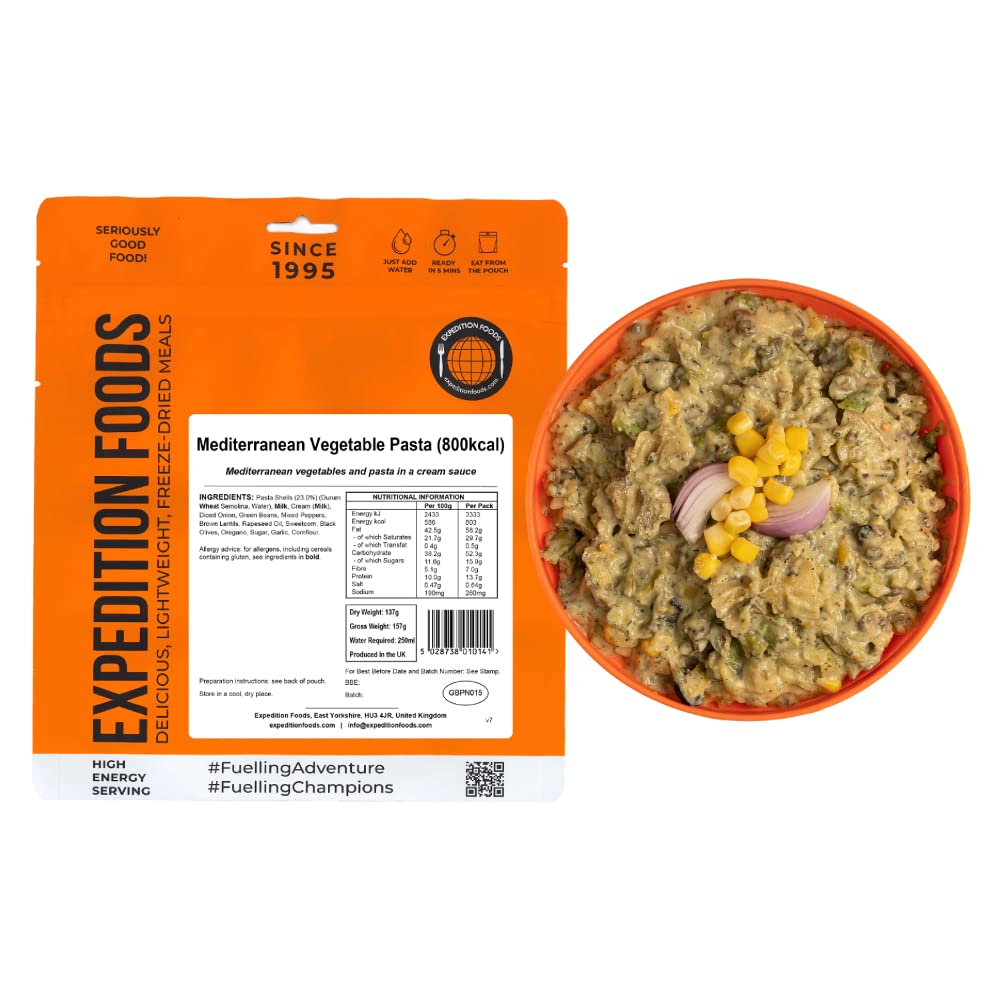 EXPEDITION FOODS Mediterranean Vegetable Pasta (High Energy Serving / 800KCAL) | Freeze-Dried Camping & Hiking Food — image 1