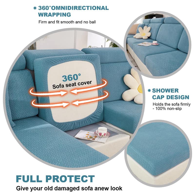 Sofa Seat Cushion Cover - Stretch Sofa Cover Universal Elastic Sofa Seat Cover Non-Slip Sofa Cover Protective Cover for Sofa Cushion L Shaped Chaise Longue Furniture Protection (Light Blue Weaves) - Image 4
