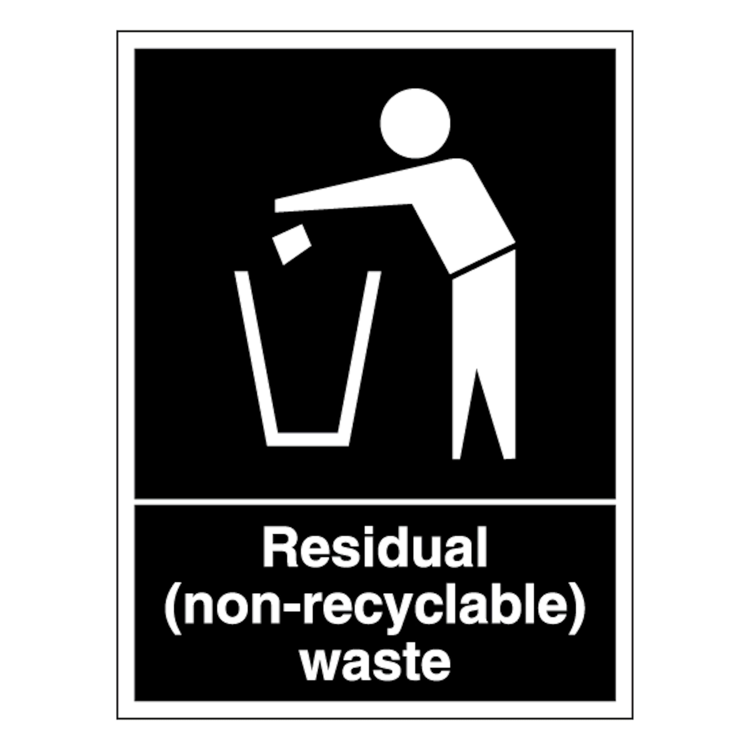 Residual (Non-Recyclable) Waste 150 x 200 mm - Glow In The Dark 1mm Rigid Plastic