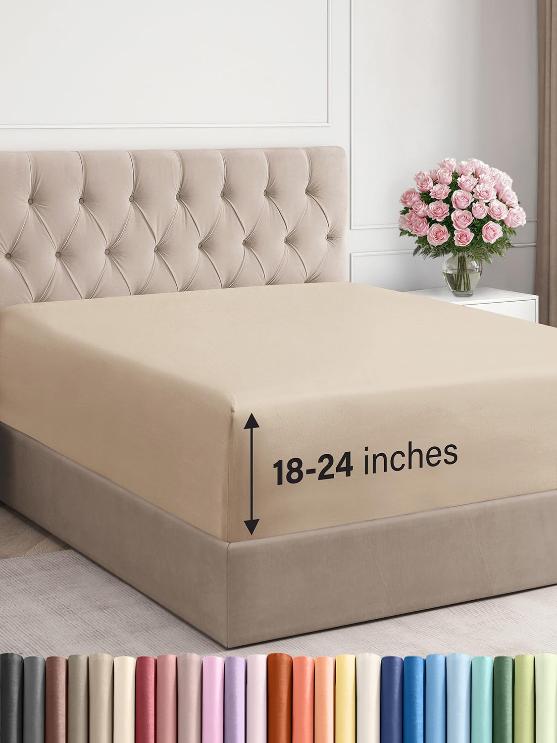 エクストラディープキングボックスシーツ - ホテルラグジュアリーシングルボックスシーツのみ - 18インチ~24インチのマットレスに簡単にフィット - ウルトラソフト しわ防止 深いポケット付き - お手入れ簡単 通気性 & 快適 - クリーム