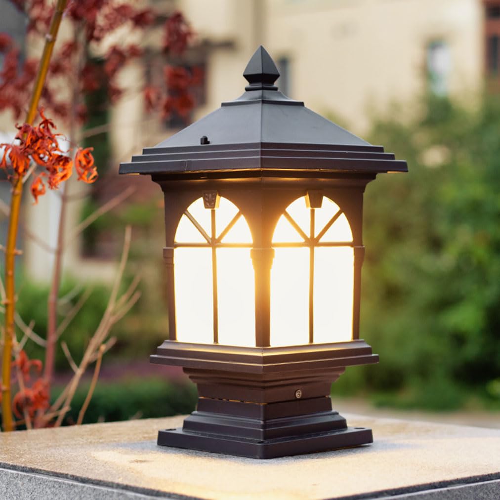 Lanterne d'extérieur étanche en verre noir élégant pour jardin