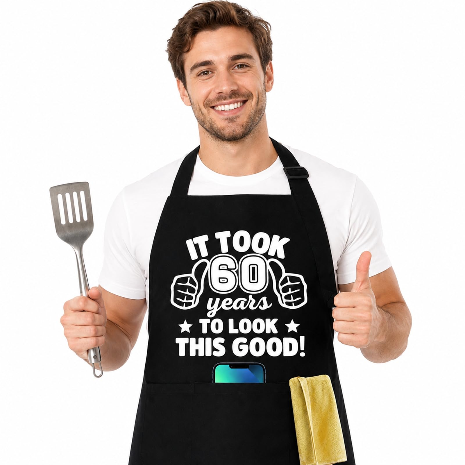 Men's Novelty Cooking Apron, Funny 60th Birthday Design, Black, 1 Size