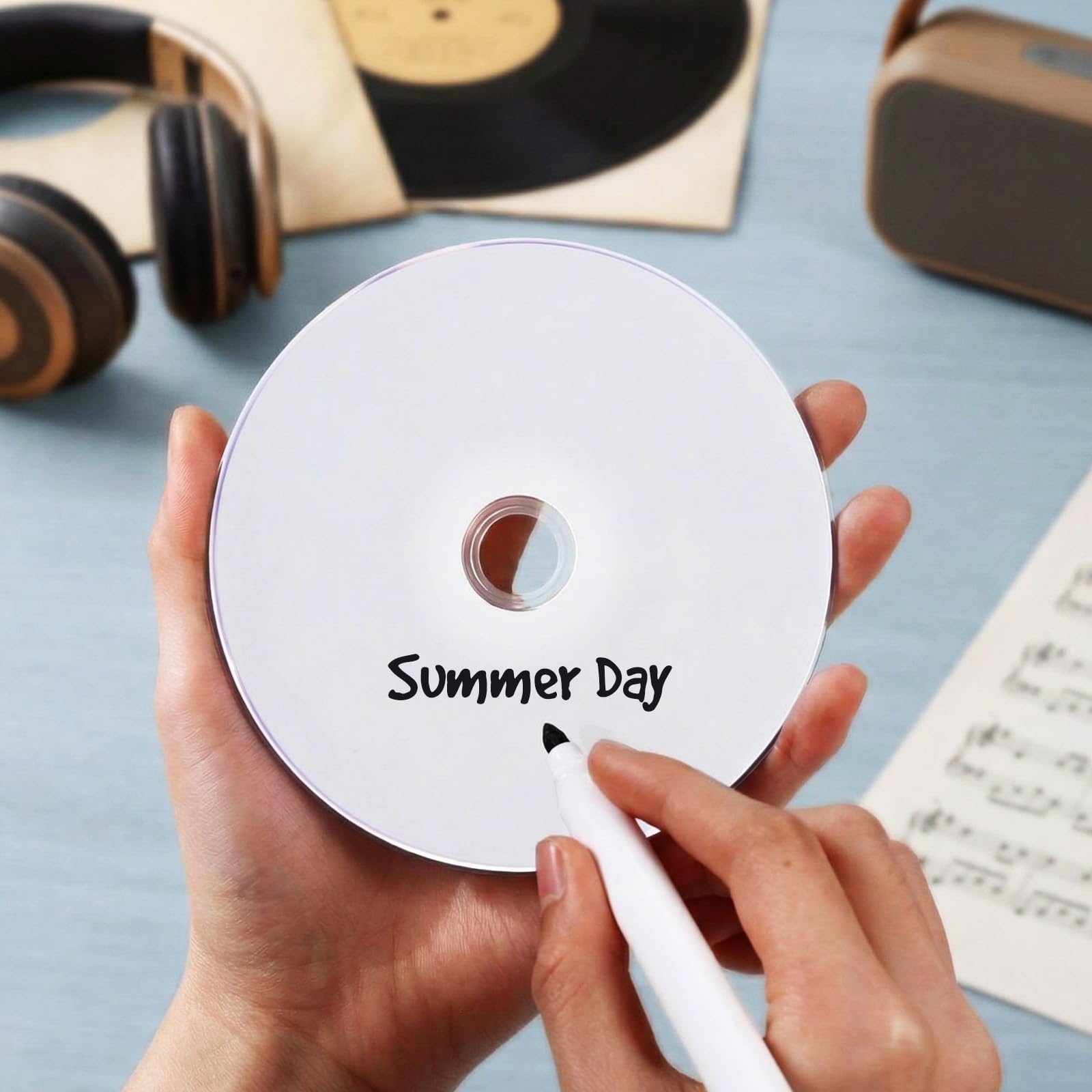 50 discos grabables en blanco de 4,7 GB, 120 minutos, 1-16 discos DVD-R imprimibles en blanco con 50 fundas transparentes para video VCR, cámara, datos de música (eje, blanco)