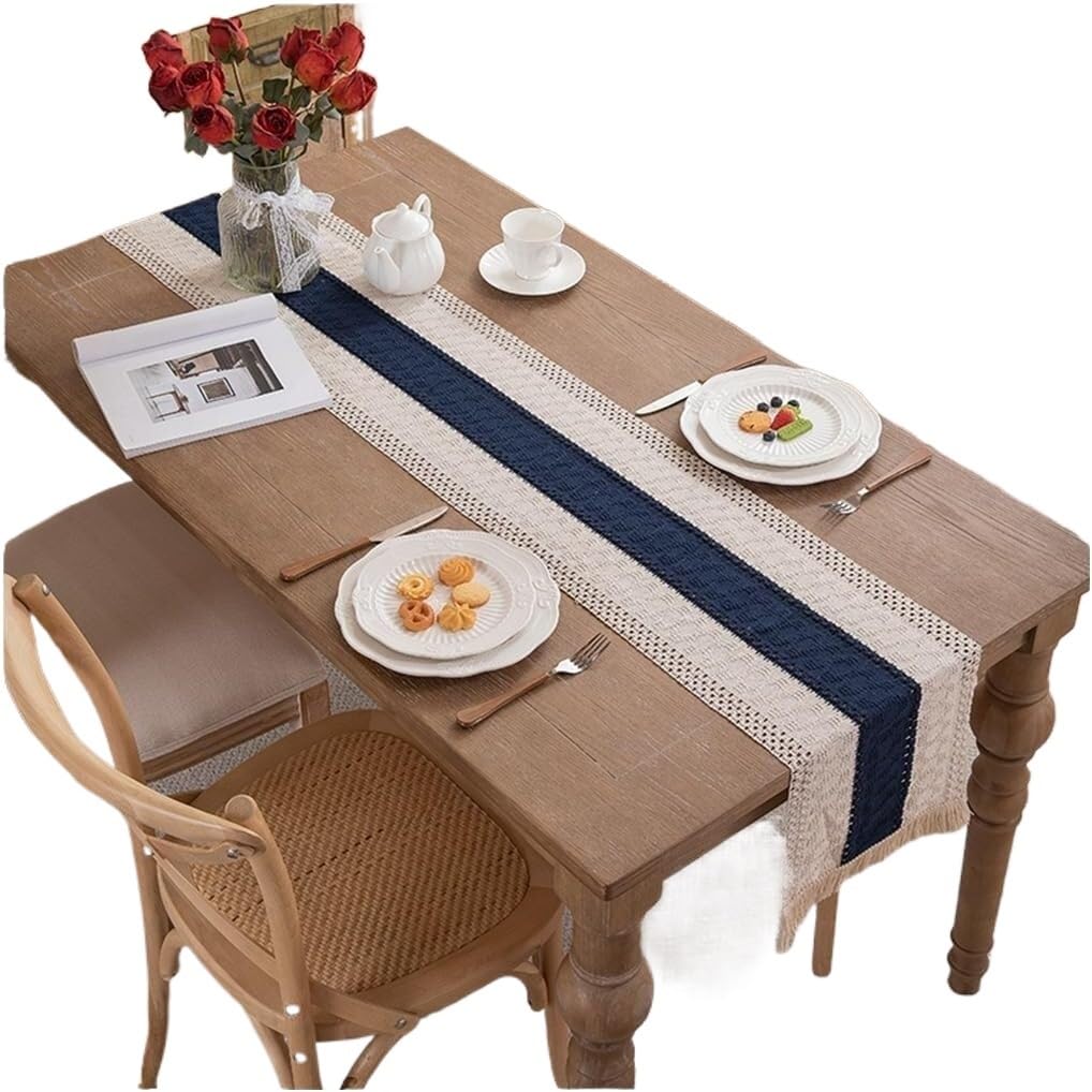 NIUSABOU Kitchen Dining TableDecoration, Cotton Linen Table Runner With Fringe Farmhouse Rustic 30x(50-300) cm(D,30x160cm(11.8x62.9in))