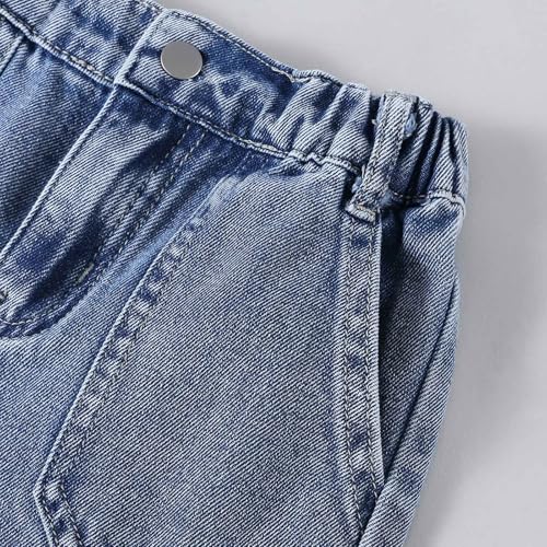 Pantalones cargo de mezclilla para niñas con bolsillo y cintura elástica 7