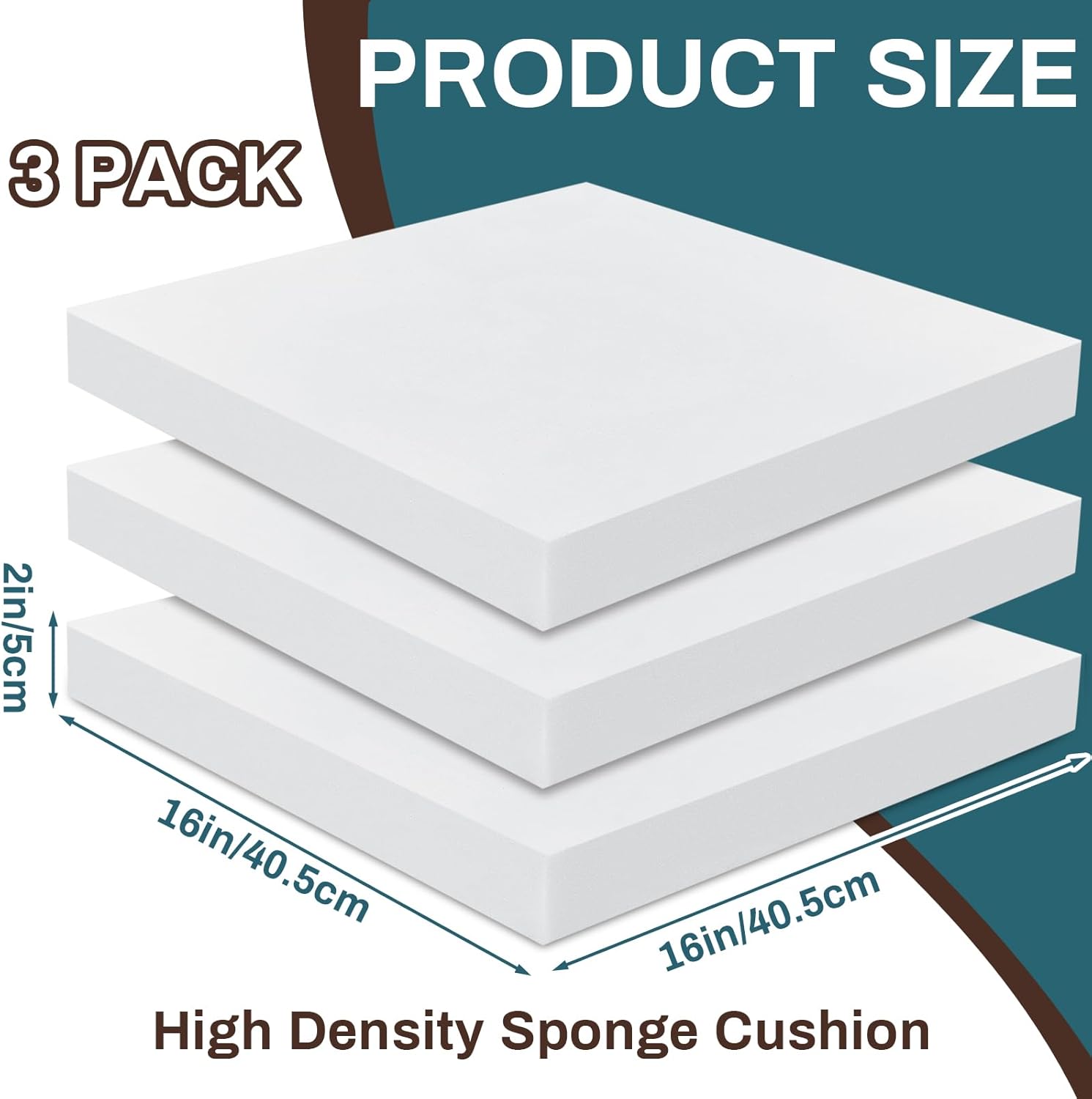 Frienda 3 Pack 2 x 16 x 16 Inch Upholstery High Density Foam Cushion Replacement Square Cut to Size Foam Couch for Chair Couches Padding Shipping Packing DIY Cosplay Projects