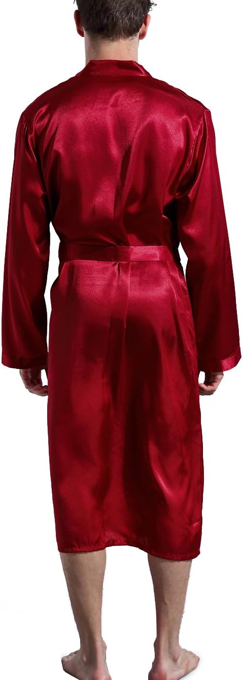 Men's Satin Kimono Robe Spa Bathrobes Loungewear Sleepwear Long Bathrobe Lightweight Silk Nightwear - Image 4
