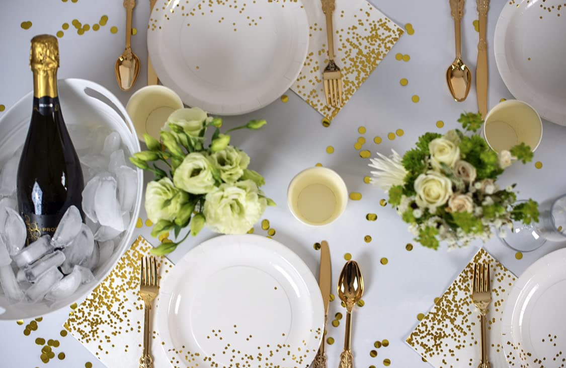 Lot De 50 Assiettes En Carton à Pois Bleus Et Dorés, 22,9 Cm, Fournitures De Fête Pour Mariages Et Anniversaires