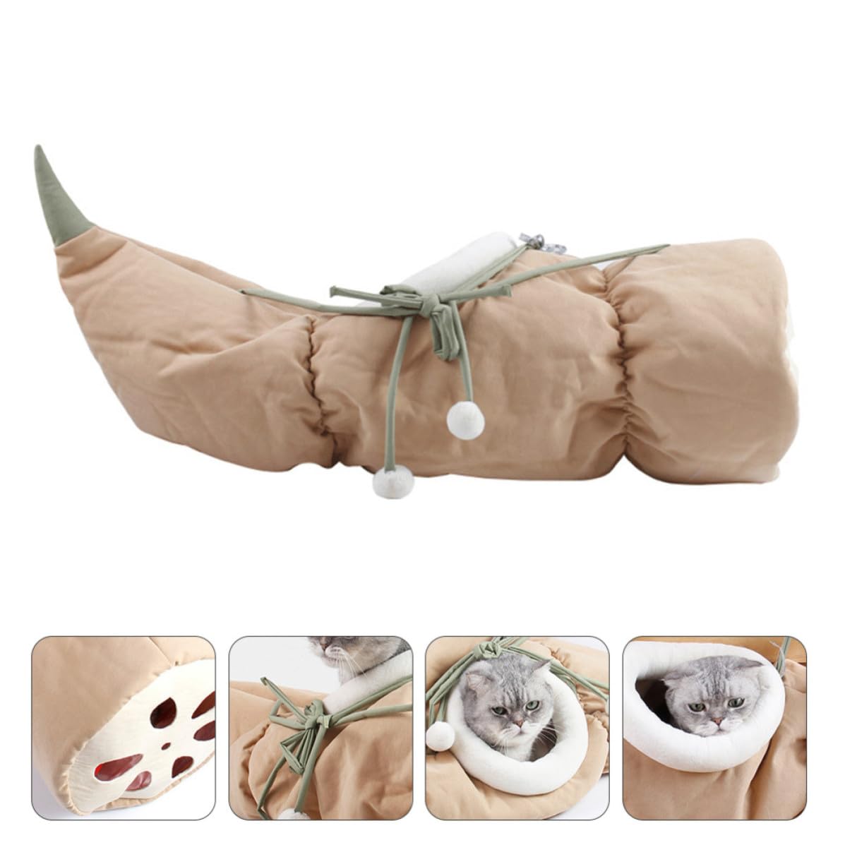 Túnel Plegable para Gatos Forma de Raíz de Loto Rosa, Cama
