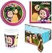 Masha e Orso Coordinato ADDOBBI TAVOLA Festa A TEMA PER 32 Ospiti KIT(32 PIATTI ,32 BICCHIERI,40 TOVAGLIOLI,1 TOVAGLIA)