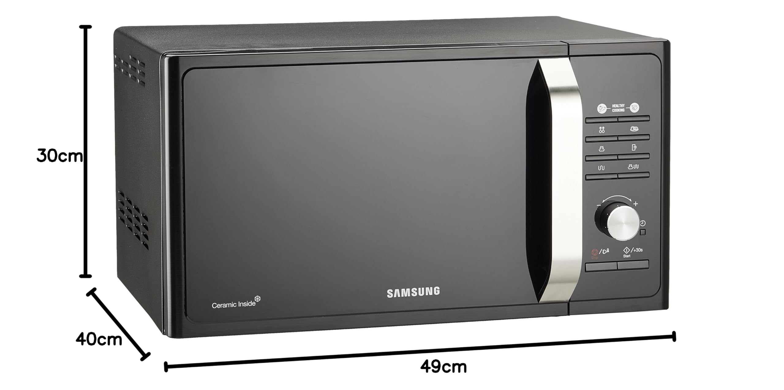 Samsung MG23F302TAK Four à Micro-Ondes Gril, 800 W, Gril 1100 W, Cuisson Saine, 23 Litres, Noir/Argent