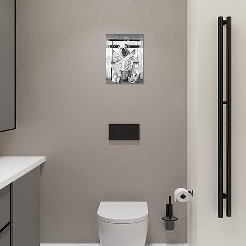 Miniatura 3 de Decoración de baño de perro en blanco y negro divertido arte de pared de perro boxeador leer periódico, pintura de baño para pared, decoración del