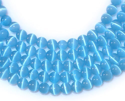 Miniatura 3 de GEM-Inside - Cuentas sueltas de ojo de gato de 0.236in redondas de cristal azul ácido, cuentas de energía para hacer joyas de 15 pulgadas