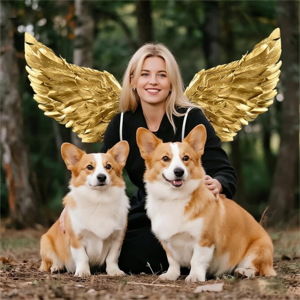 Aimery Golden Angel Feather Wings Costume Accessory for Halloween Christmas Cosplay Party Photo Booth Props Dress Up