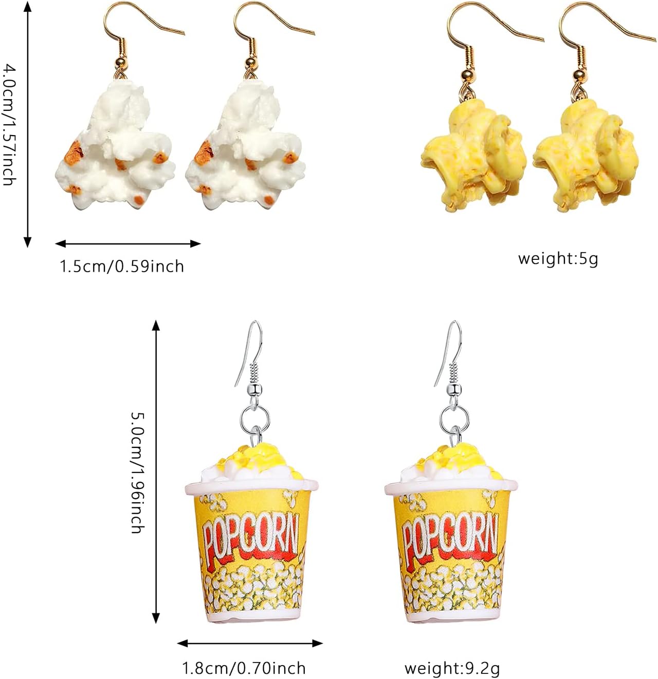 YUNXI 3 Pairs Handmade Resin Simulation Food Dangle Earrings Creative Cute Ice-Cream Cake Statement Drop Earrings Set Novelty Kawaii Funny Popcorn Biscuits Earrings for Women Jewelry - Image 5
