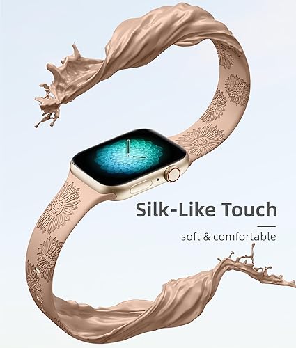 Vista 29 de Odbeai Correa deportiva de silicona suave con grabado floral compatible con Apple Watch de 1.496 pulgadas, 1.575 pulgadas, 1.614 pulgadas, 1.654