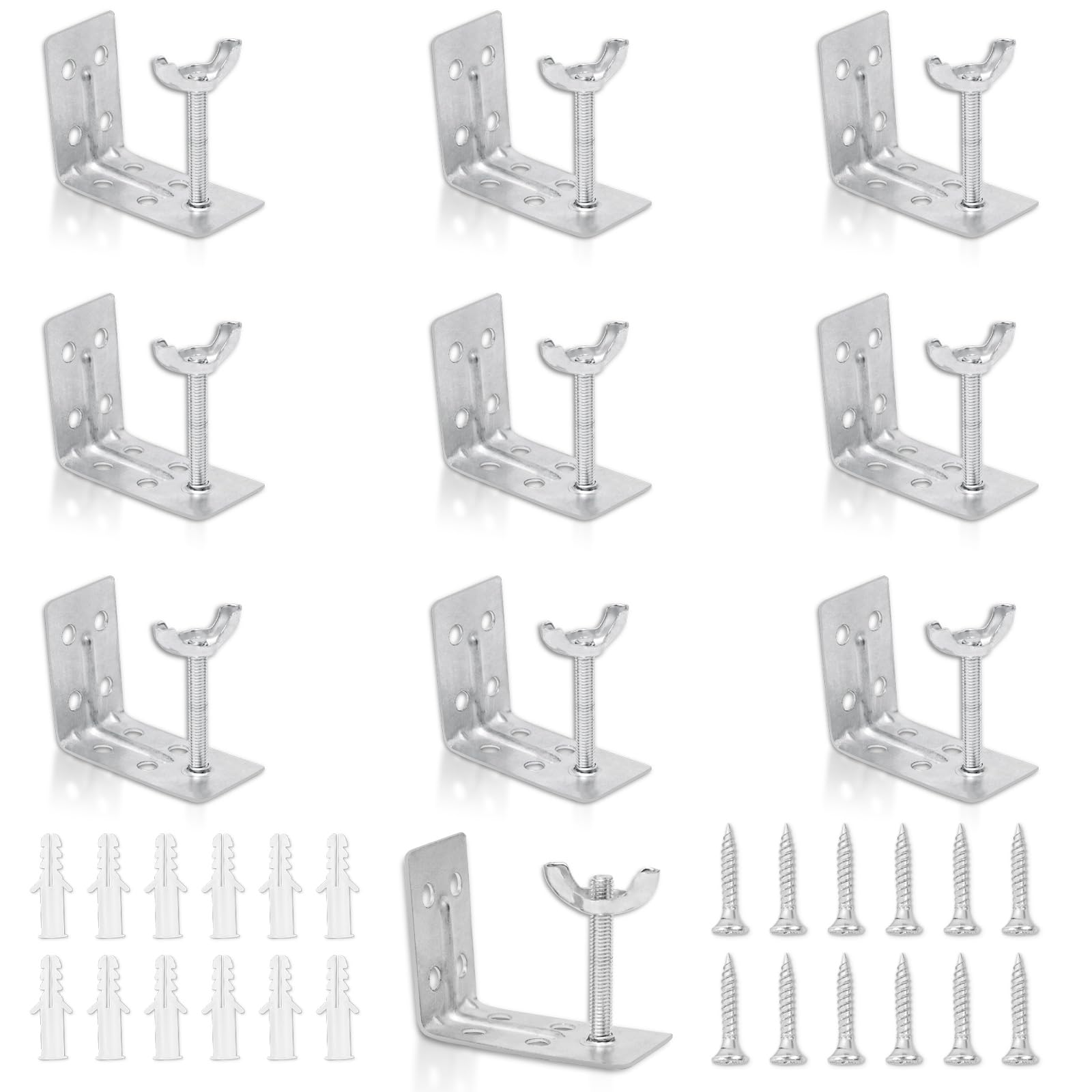 10 PCS Roman Shade Wall L Bracket with Wingnut, Cellular Shade Mounting Brackets, Blind Brackets for Woven Wood, Inside, Ceiling, Fold Shade (Silver)