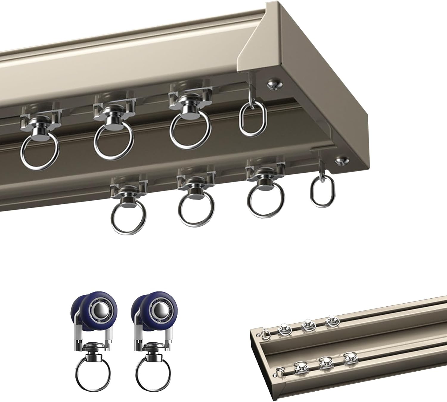 Double Row Ceiling Curtain Track, Luxurious Heavy Conjoined Curtain Track, Aluminum Alloy Material, Good Load-Bearing Effect, Double Silent, for Curtains, Room Divider, Ceiling Curtain Track