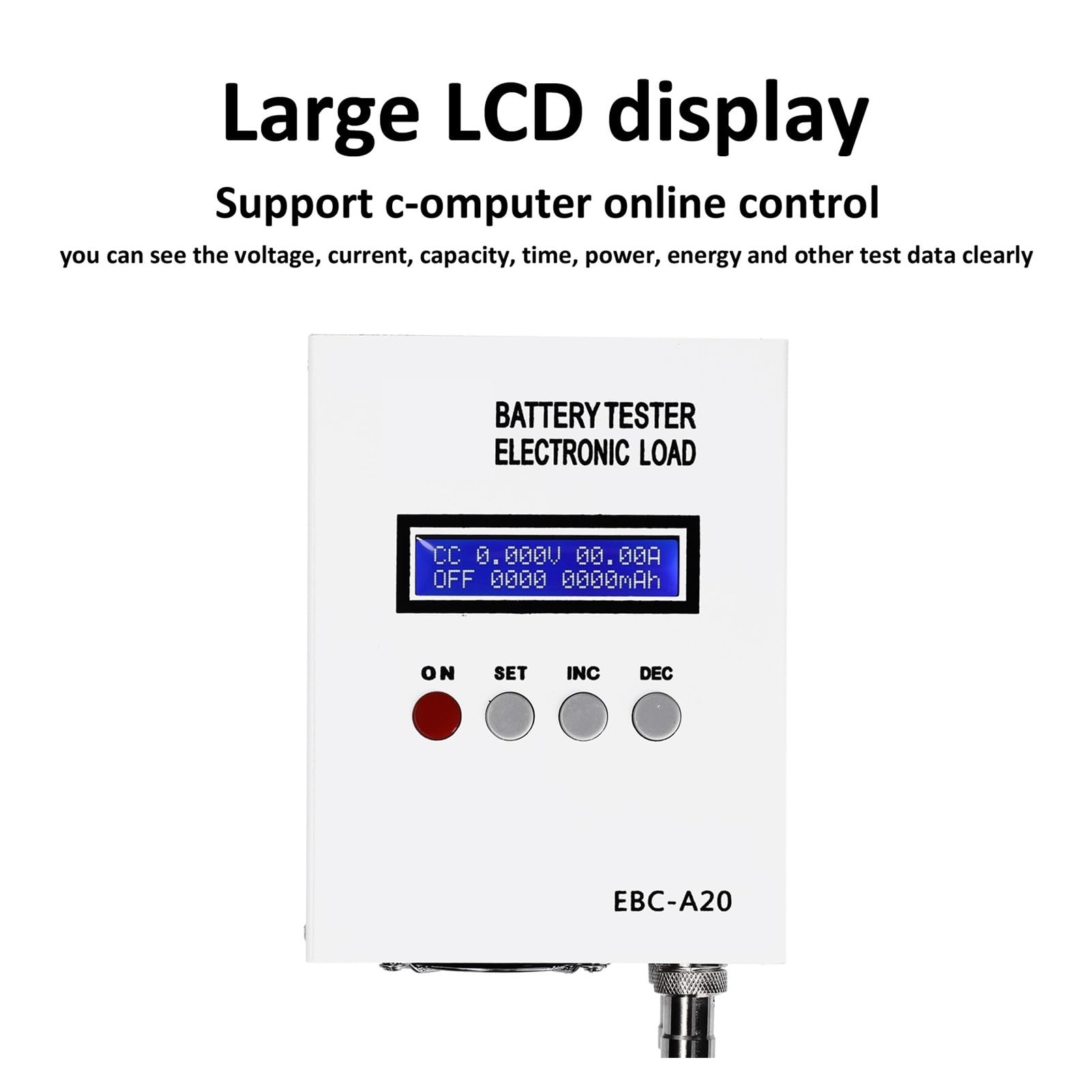 Tester Batteria Auto, EBC-A20 Tester Batteria a 4 Fili 20A 85W Tester capacità Batteria al Litio Piombo-Acido 5A Ricarica 20A Scarica Controllo Online