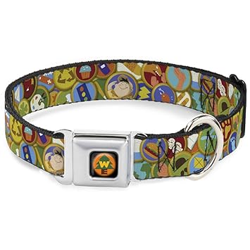 Buckle Down Seatbelt Buckle Dog Collar - Stacked Wilderness Explorers Badges
