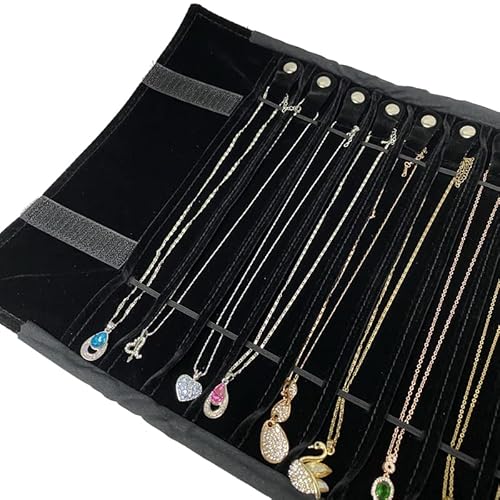Scikheft Portable Jewelry Roll Untangled Secure Necklace Travel Storage Bag Displays Holder 16 Chain (Black Velvet) #TOP1