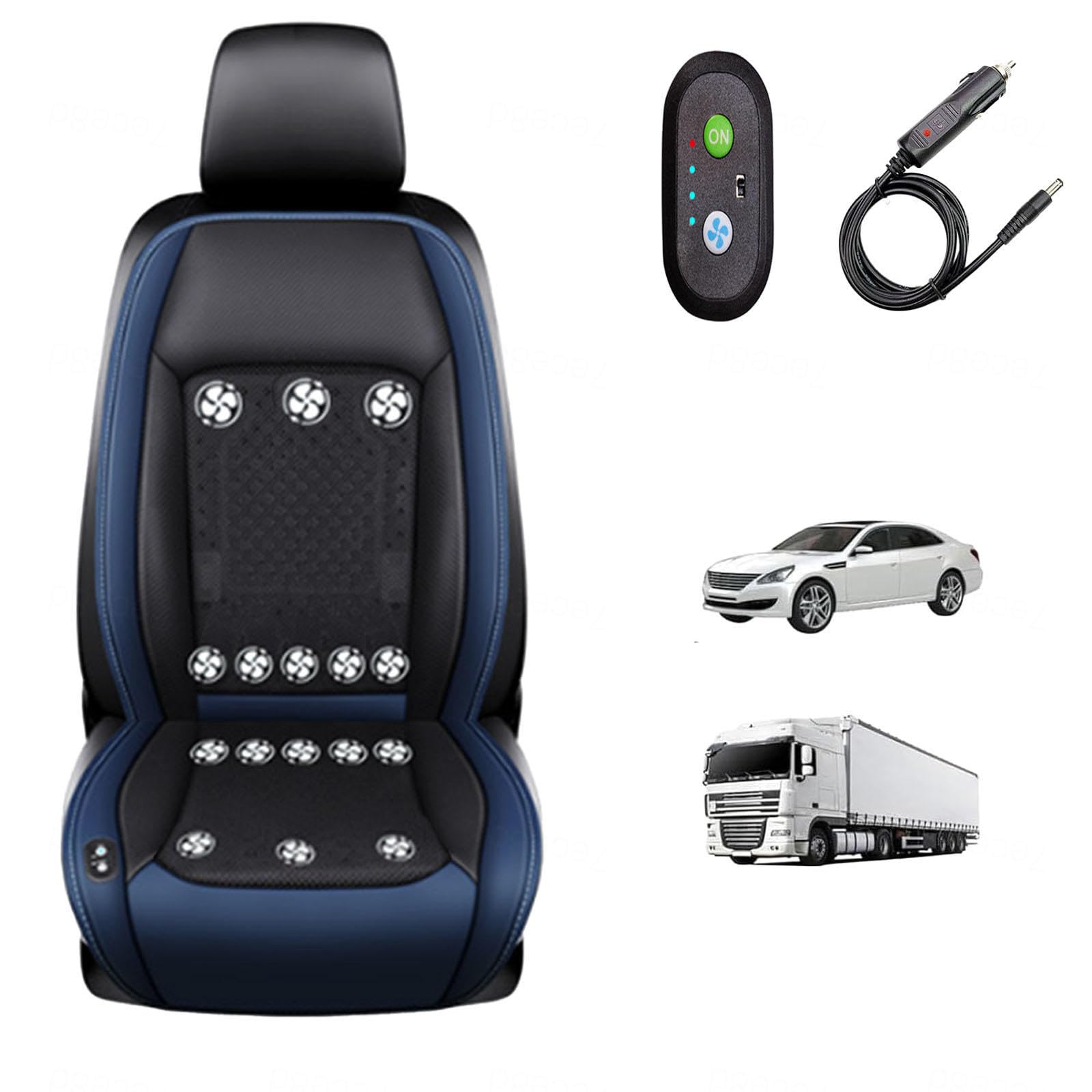 LRF-yxkj Ventilated Car Seat Cover 12V-24V 3 Cooling Air Speeds Ventilated Seat Cover for Car Suv Truck Universal Fit,Blue-24V16Fan