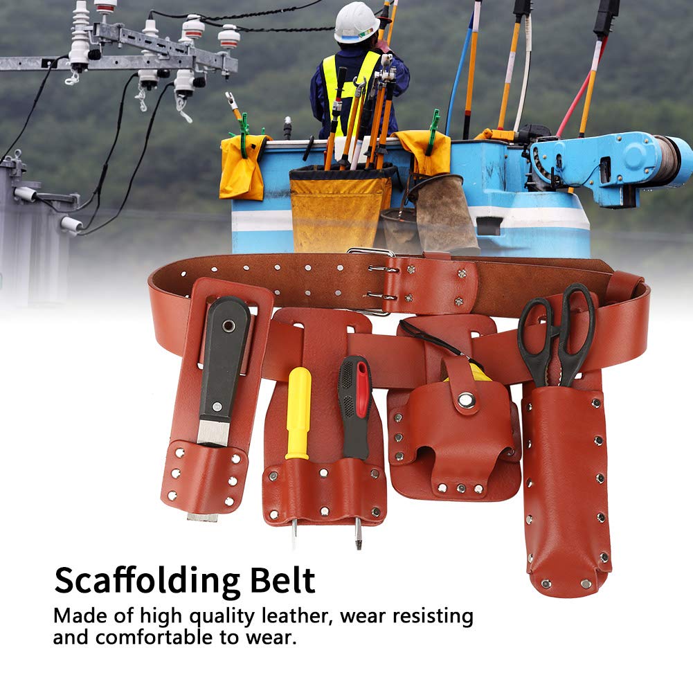 Ceinture à Outils en Cuir 5 en 1, Porte-outil Mobile Robuste pour Projets de Bricolage et Artisans D'échafaudage Rouge foncé