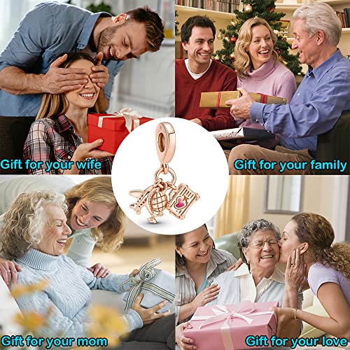 Panwob Jewelry Rose Gold Airplane Globe Suitcase Dangle Charm For Women Bracelets Necklaces In 925 Sterling Silver,Mother'S Day Christ thumb #2