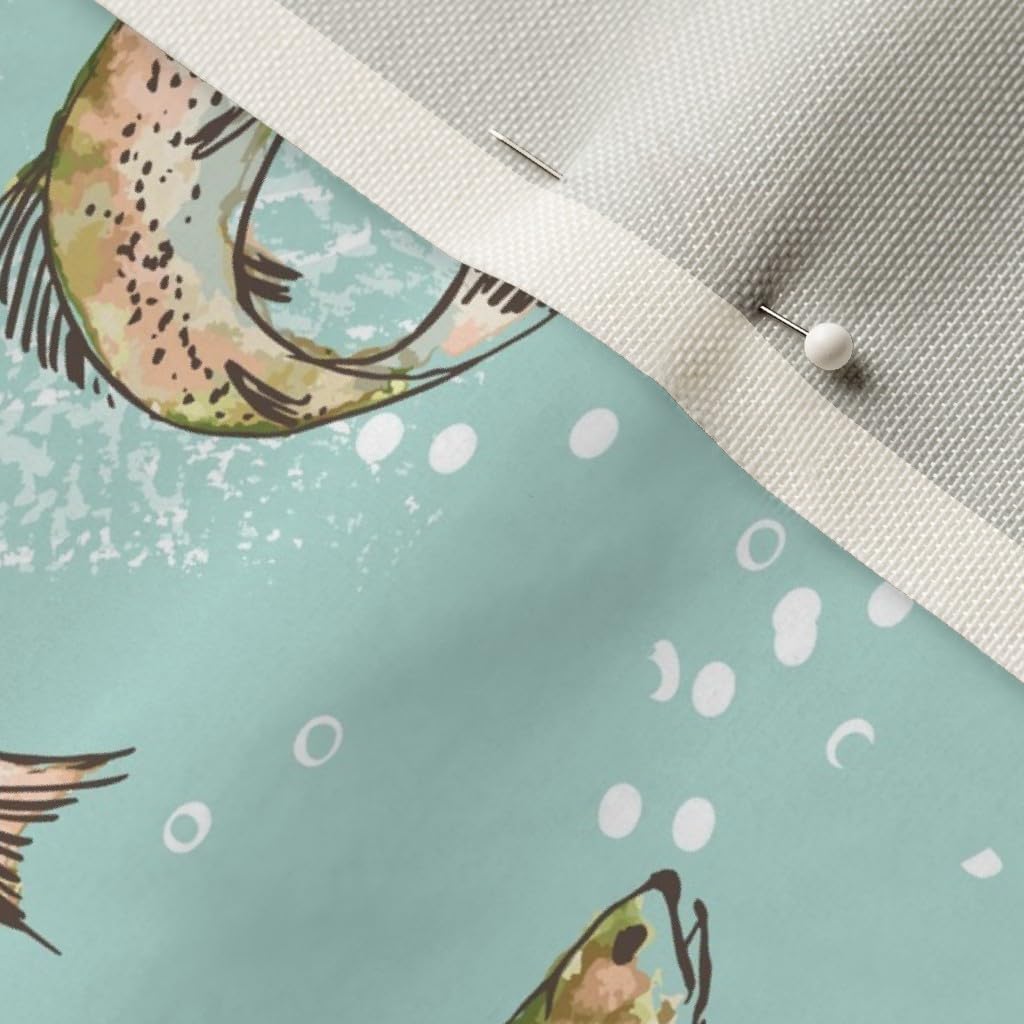 Spoonflower Fabric - Fishing Sea Green Fish Trout Salmon River Water Nature Lake Boat Printed on Upholstery Velvet Fabric Fat Quarter - Upholstery Home Decor Bottomweight Apparel