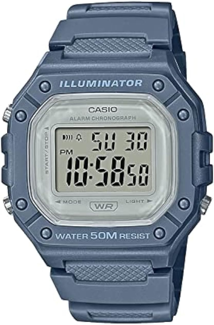 W218H Series | Men’s Digital Watch | 50M WR | 1/100 Second Stopwatch | 100 SEC Chronograph | LED Backlight | Countdown Timer | Daily Alarm | Hourly Time Signal | 7 Year Battery