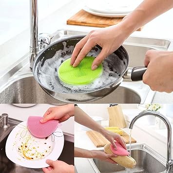 Unexhaustible Silicone Dish Sponge Multi Purpose Cloth Hold 2 Pcs