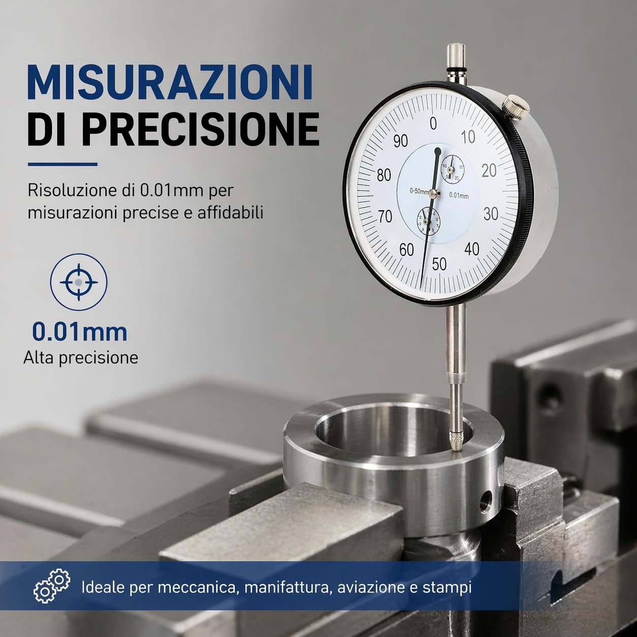Ausla Indicateur de Test de Cadran de 0,01 Mm, Gage de Cadran Mécanique de la Plage de 0 à 50 Mm pour L'usinage Précis