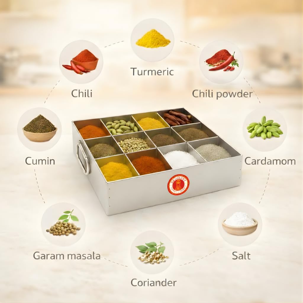 Stainless Steel Masala Dabba - 12 Compartments -2