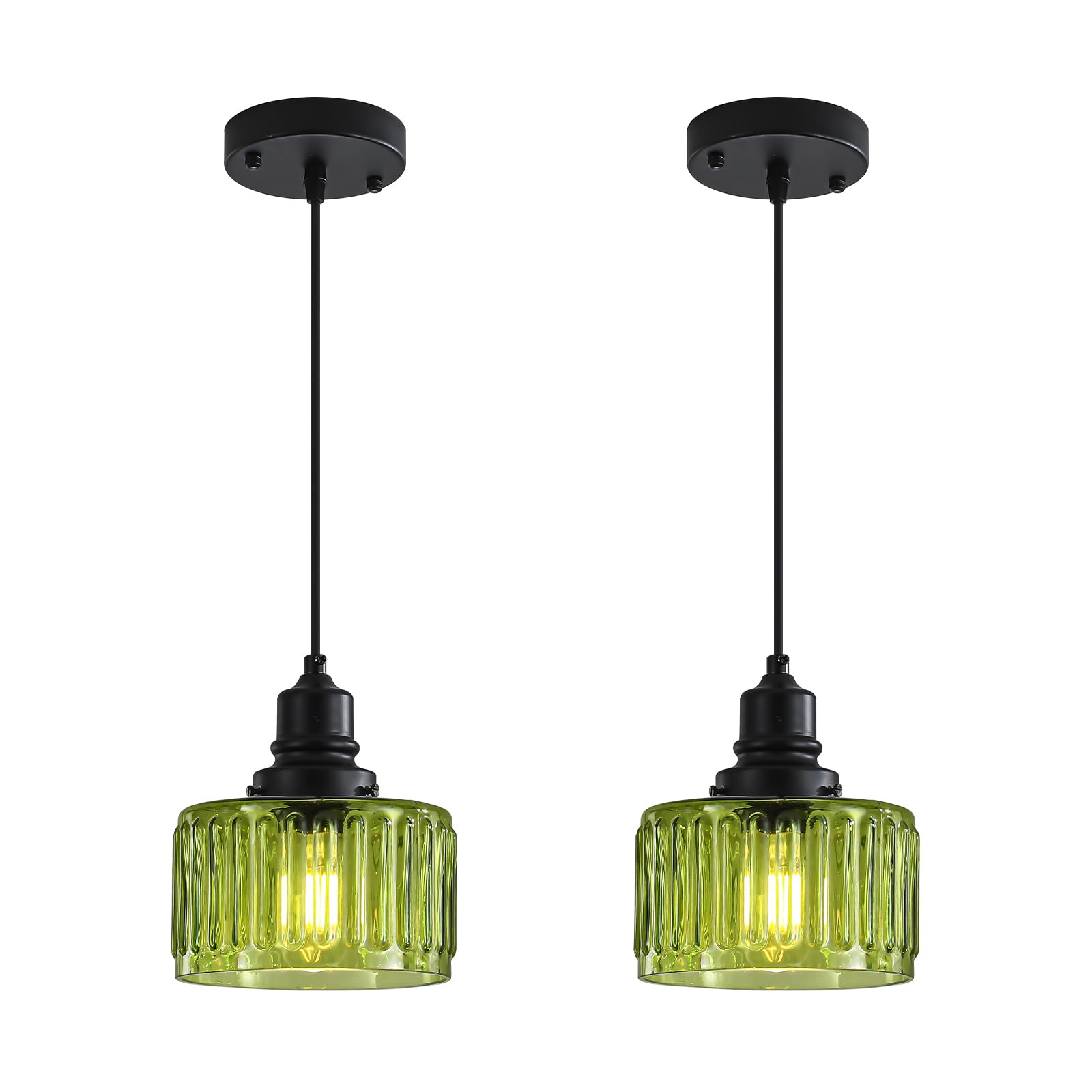 Photo 1 of Ioptang Green Glass Pendant Lights, 2 Pack