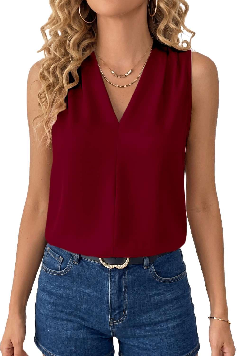 Teesho Damen Bluse Kurzarm/Langarm Elegant Hemdbluse V-Ausschnitt Plissee vorne Arbeit Sommer Oberteile Shirts Tunika Hemd Tops