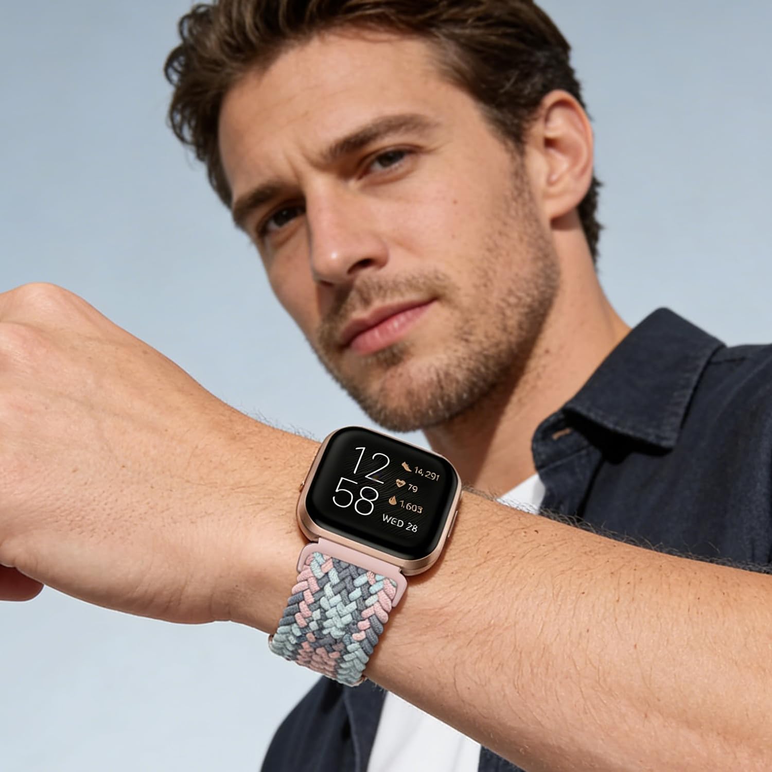 Tkany nylon Pasek Kompatybilny Fitbit Versa 3/Fitbit Versa 4/Fitbit Sense 2/Fitbit Sense,Wymienny szybkozamykalny pasek sportowy zegarka unisex wykonany tkanego nylonu.