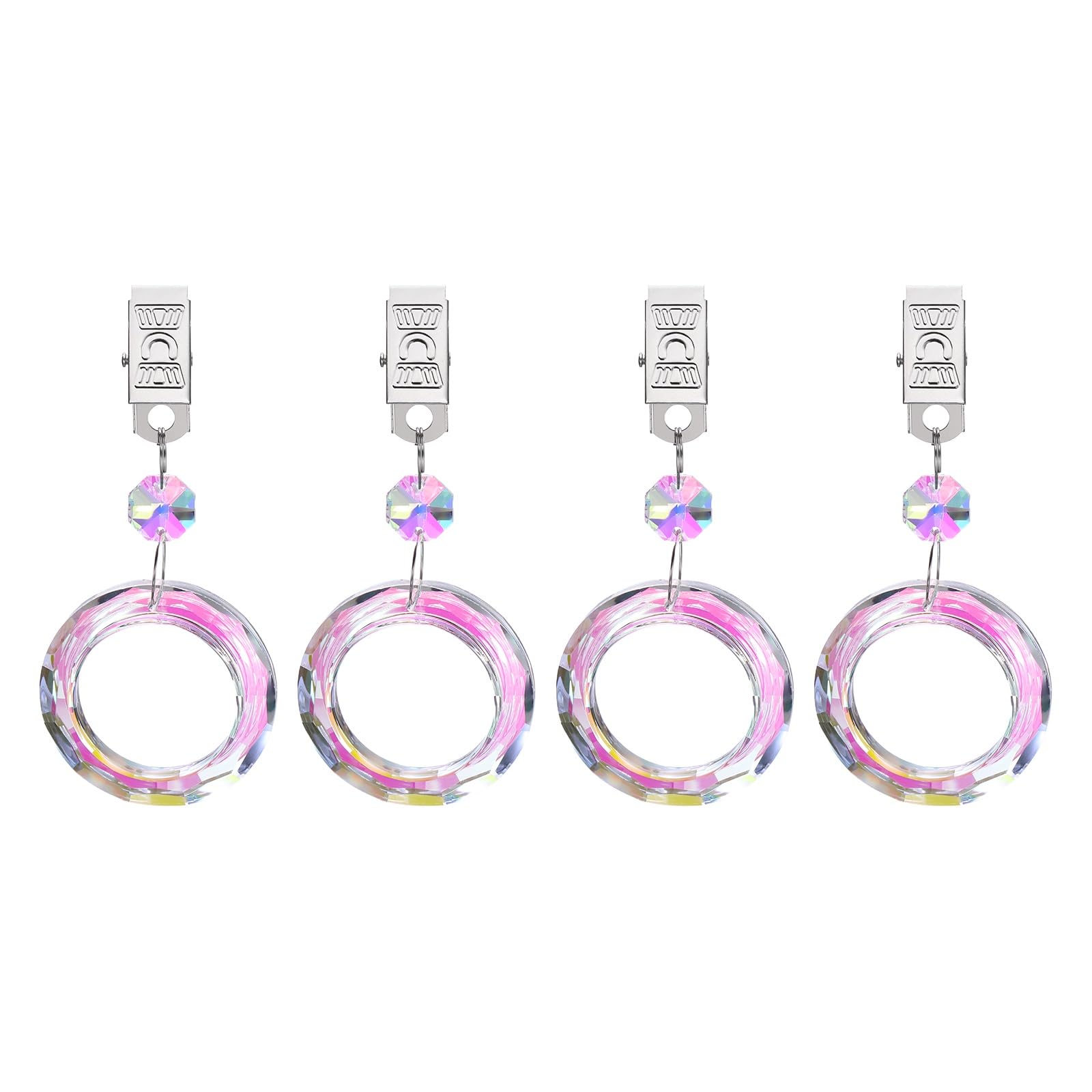 sourcing map 4Pcs Tablecloth Weights, Crystal Table Cover Weights with Metal Clips, Clear O Shape Pendant Curtain Weight for Outdoor Picnic Garden Table Decoration(AB Color)