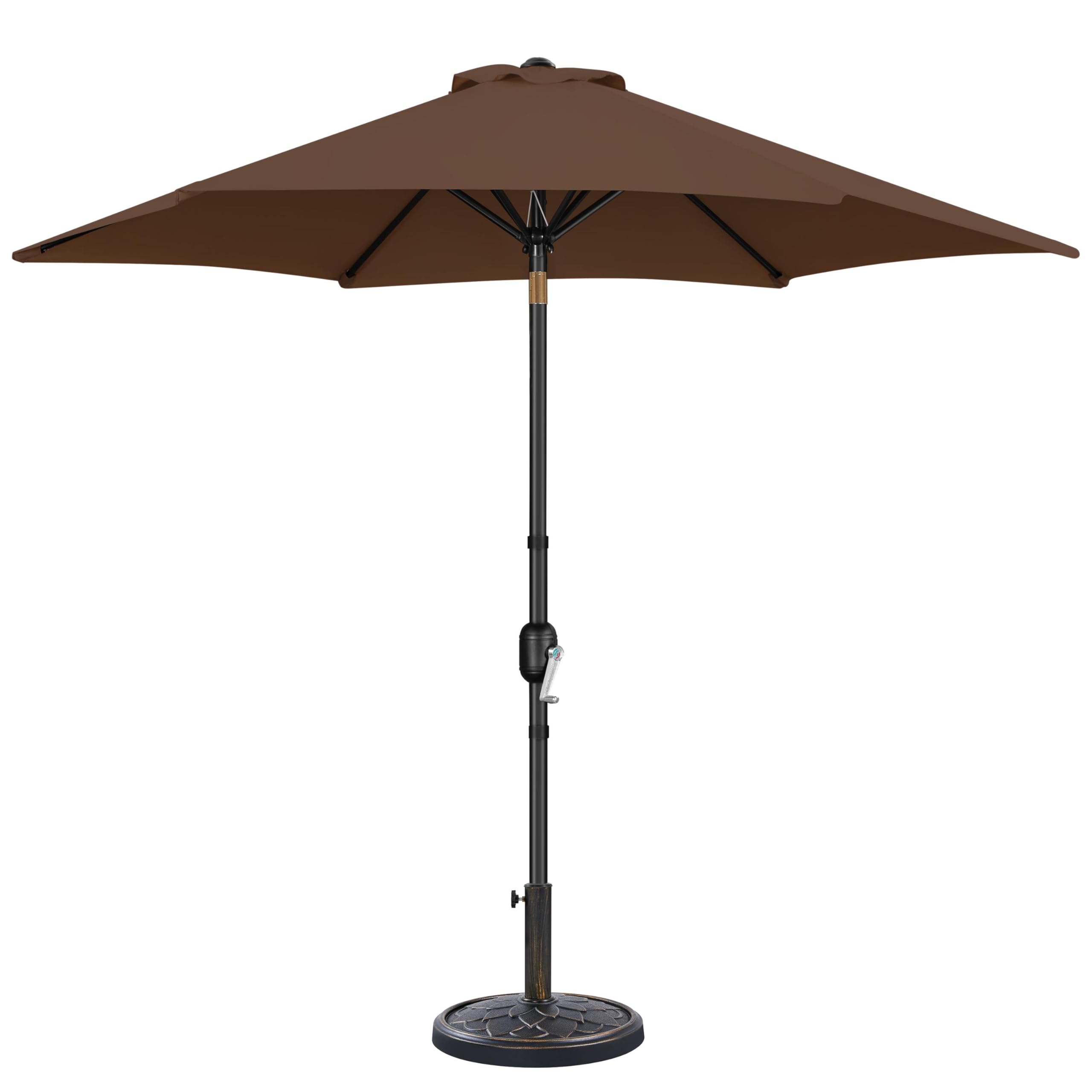 Yaheetech 9FT Patio Sunshade with 26.5lb Umbrella Base Outdoor Table Sunshade w/Push Button Tilt, Crank and Sturdy Ribs, Patio Umbrella with Base Included for Garden, Deck, Backyard and Pool- Brown