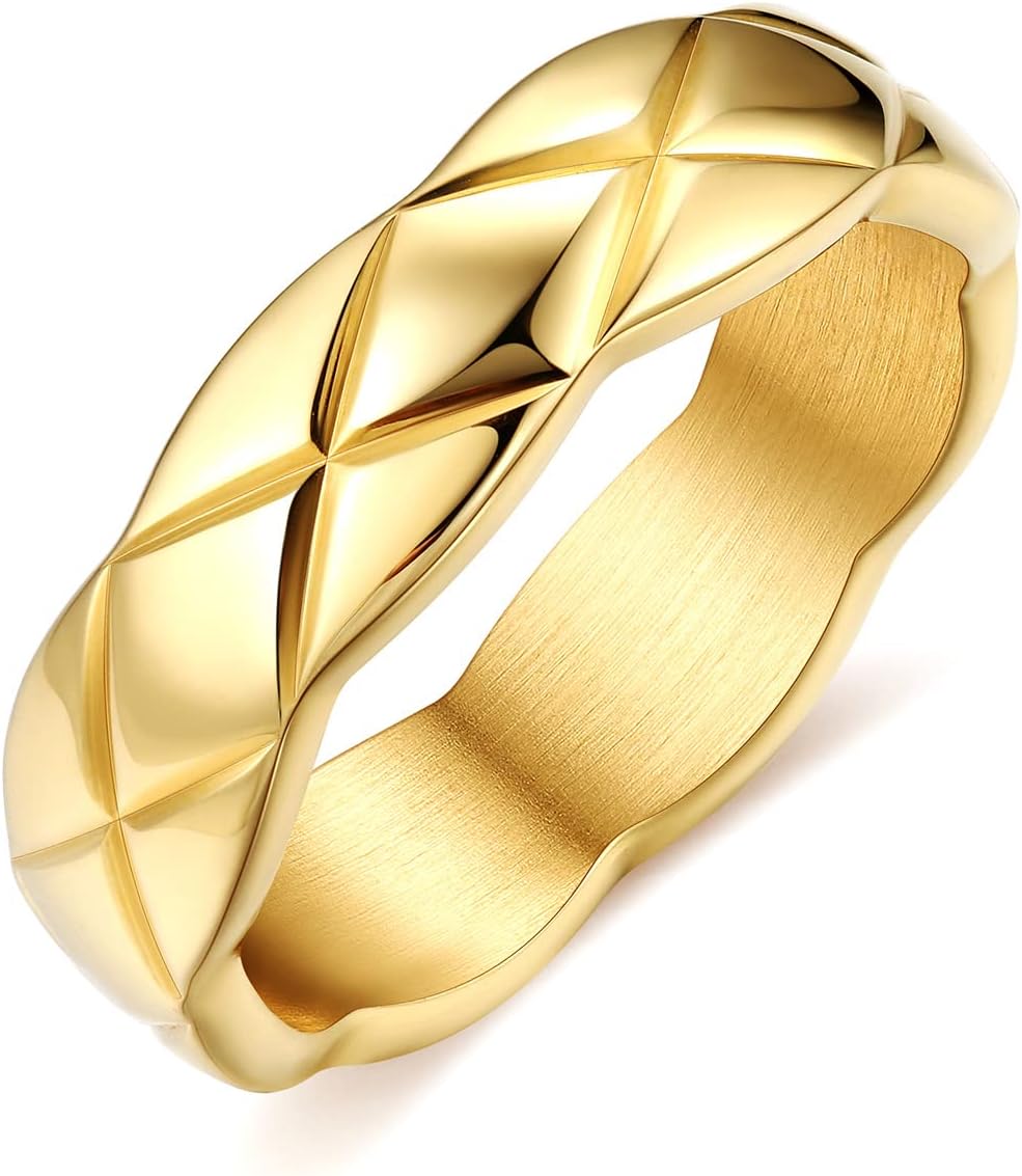 FOCALOOKCrush Bands Ring for Women Yellow Gold Plated 6MM Wide Wedding Promise Stacking Rings, Size 7-12Recycled Claim Standard Blended