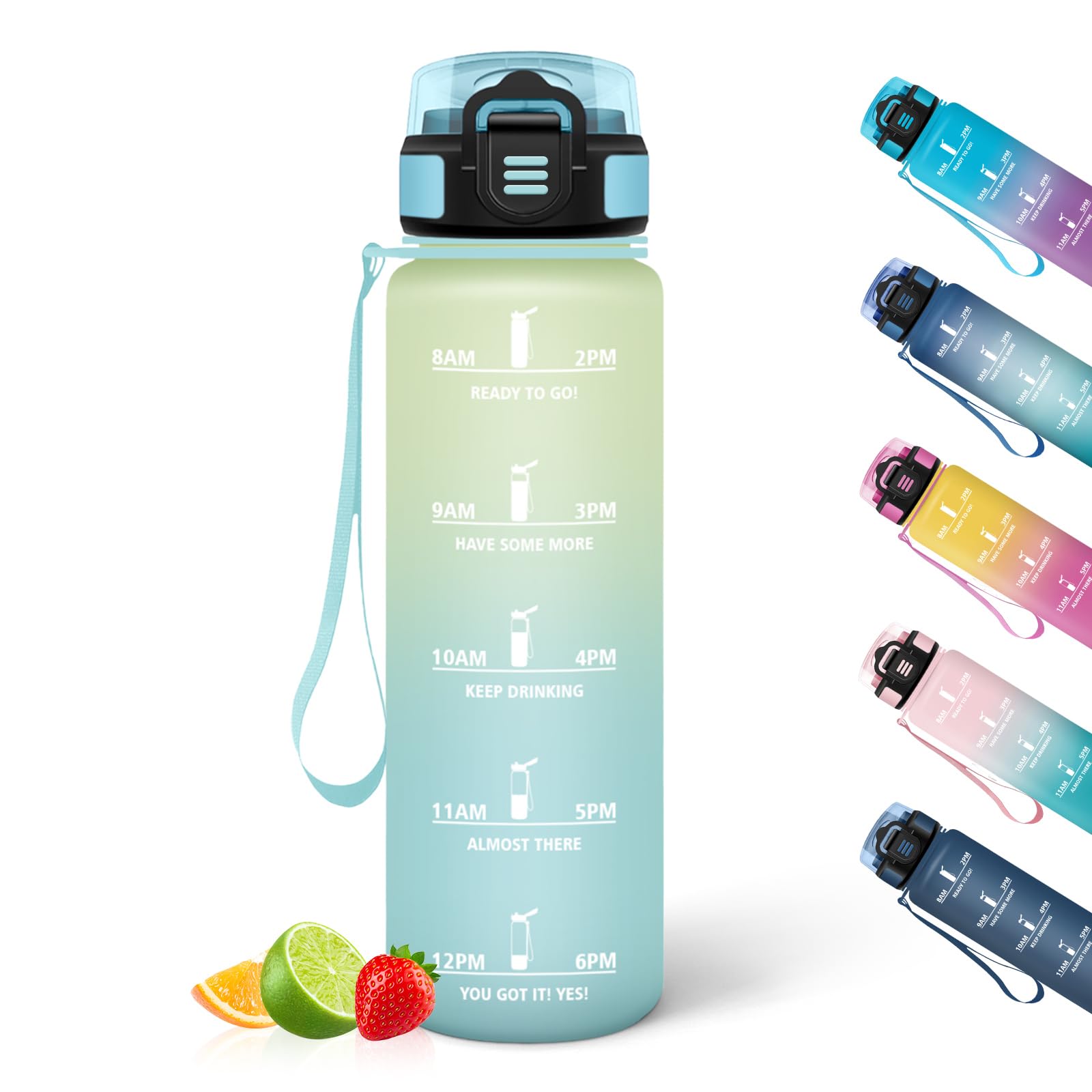 HoneyHolly 500ML Leakproof Motivational Reusable Water Bottle Kids Simple Portable Water Bottle for Running Bike Work School Water Bottles