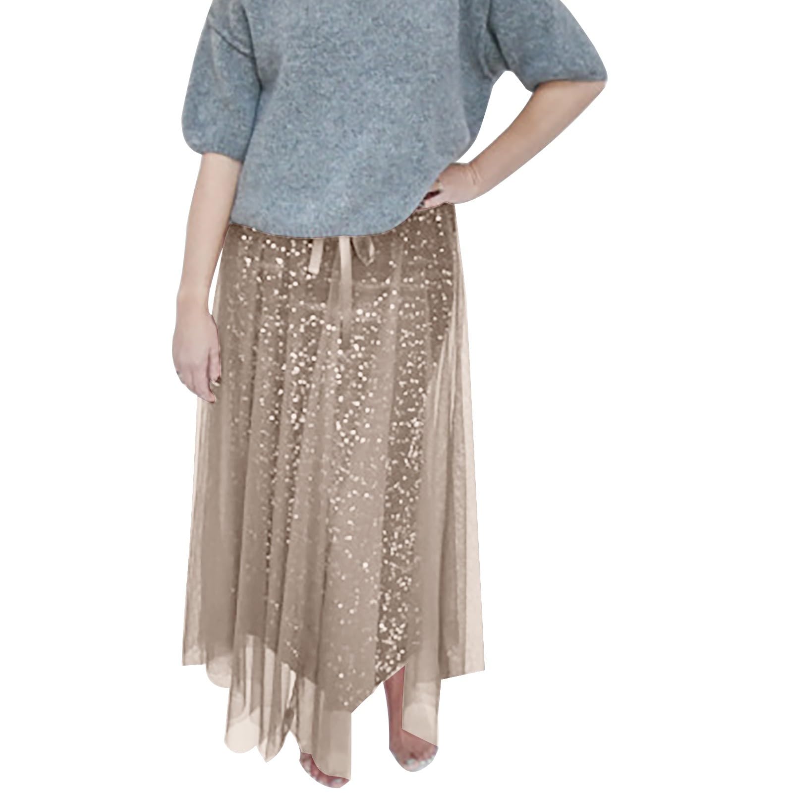 Women's Long Skirt Flowy Summer Long Tulle Sequin Skirt for Women Underskirt Tie Bow Tie Transparent Skirts Chic and Elegant Skirt Slim Fit Skirts Large Size Chic and Elegant Dress