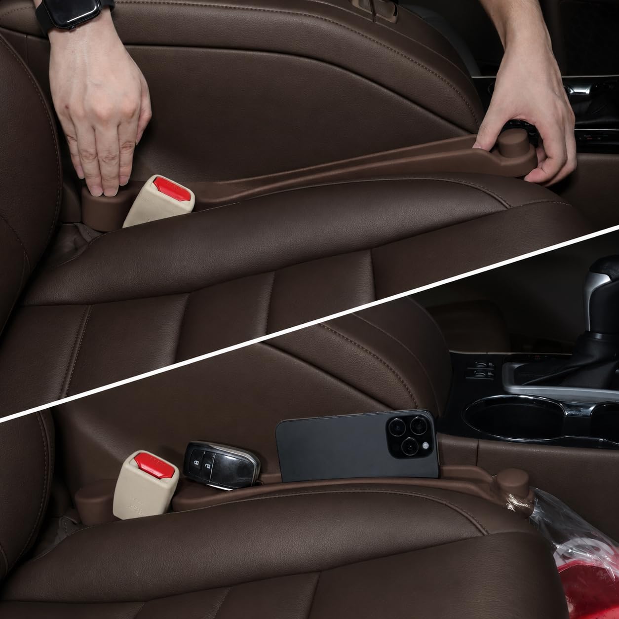 Givifive Car Seat Gap Filler Set of 2, 3IN1 Seat Side Gap Filler Plug with Storage Slot & Hook Function, Soft Foam Universal Fit Car SUV Truck Fill Gap Between Seats Console Organizer（Dark Brown） Dark brown Most Cars – Standard