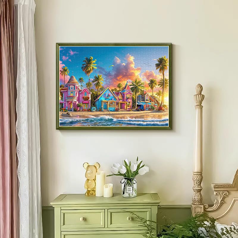 Romantic Beach Jigsaw Puzzles for Adults 1000 Pieces, Interlock Perfectly Letter on Back No Dust, Difficult Puzzle Home Decor Birthday Party Gift Toy, 1:1 Poster 1000 Puzzles