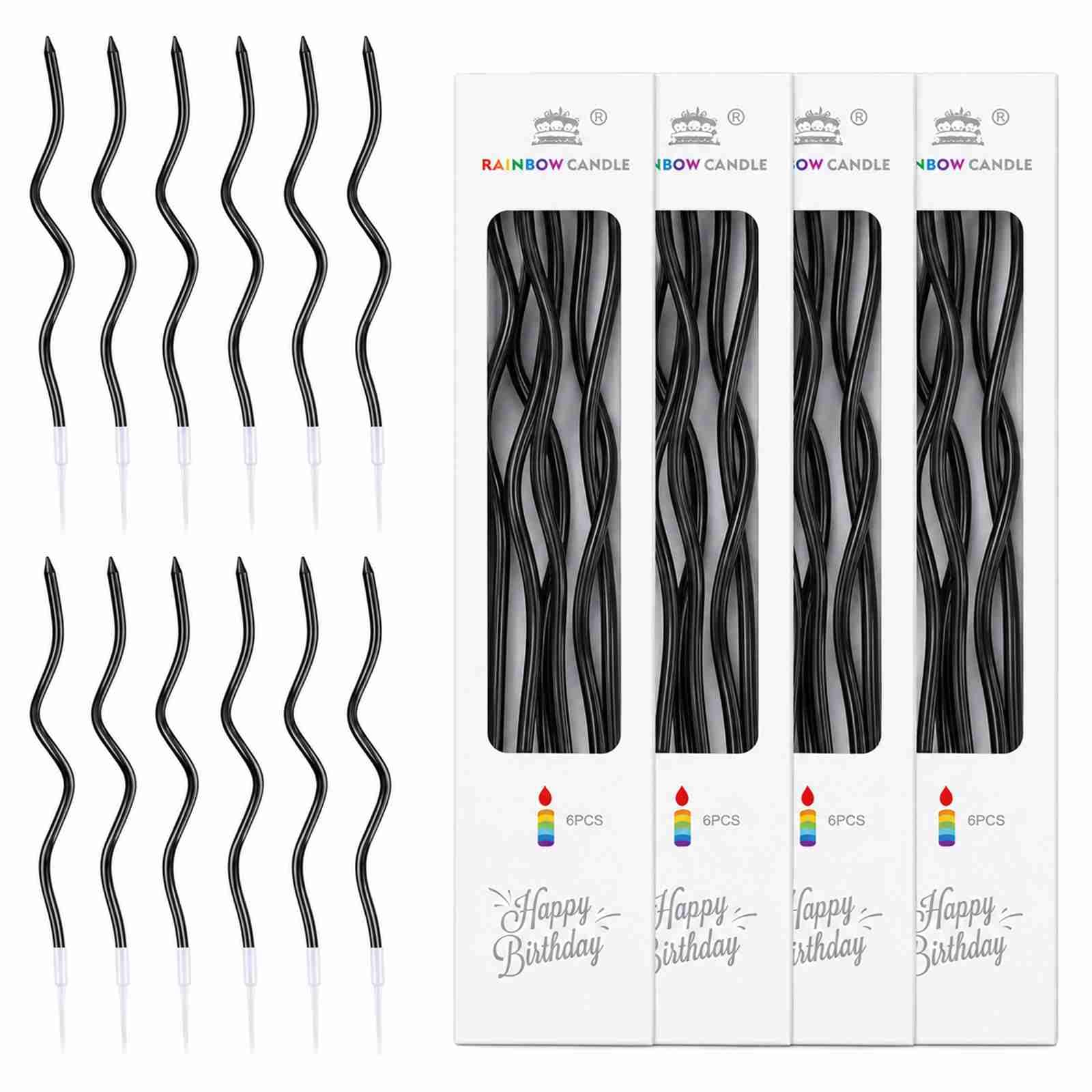 24-Pack Black Spiral Birthday Candles with Holders, Metallic โ image 1