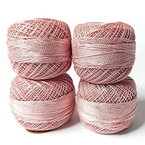 Image of Adikala Metallic Cotton Tatting Shuttle, Crochet Dori Balls for Knitting, Weaving, Embroidery and Craft Making (Set of 4)- 100GMS (Peach)