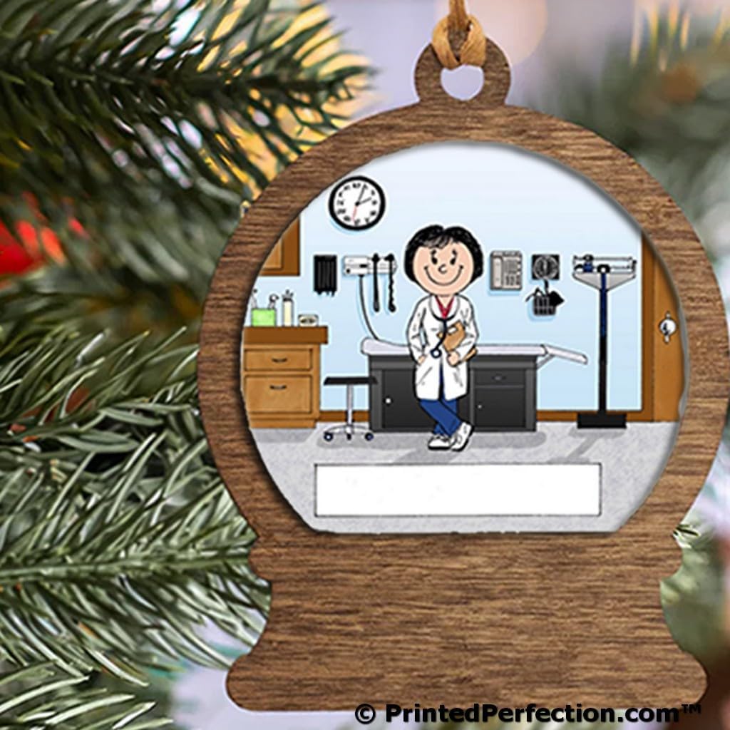 PrintedPerfection.com Personalized Doctor - Female Wooden Snow Globe Shaped Christmas Ornament