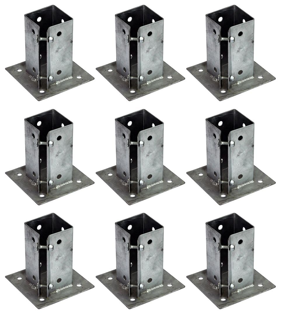 9 x Fence Post Holder 75mm posts Support Bolt Down Shoe Anchor Clamp Grip Galvanised for 75mm x 75mm posts (3") Eliza Tinsley Swiftpost, Pack of 9